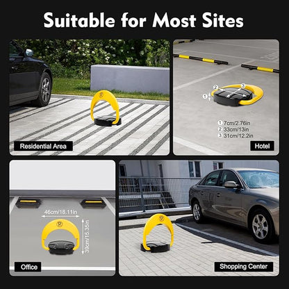 65.6FT Automatic Remote Control Parking Spot Lock, Yellow Parking Barrier Waterproof, Parking Spot Blocker with 180 ° Rotating Rocker Arm, Withstand Up to 4410 lbs(Battery Not Included)