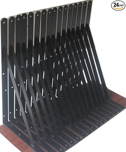 24 Pack L16 x H 10" Black Heavy Duty Shelf Brackets with Screws Metal Shelf Brackets Shelf Support Angle Brackets for Shelves L Brackets Heavy Duty Floating Shelf
