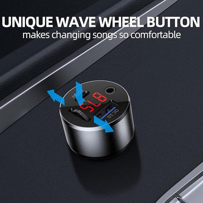 AUX Car Adapter FM Transmitter,iMyOnly QC/PD All-Metal Bluetooth V5.3 AUX Adapter for Car Music Player, Bluetooth Transmitter with Hands-Free Calling