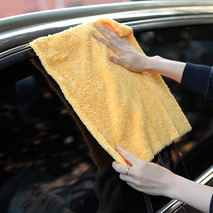 CARCAREZ Microfiber Towels for Cars, Car Drying Wash Detailing Towel with Plush Edgeless Microfiber Cloth (Yellow)