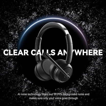 Wireless Headset with Mic for Work, Bluetooth Headset with Microphone (Noise Cancelling & Mute Button), Wireless Headphones with Mic for Work from Home/Office/PC/Call Center/Computer/Laptop/Teams/Zoom