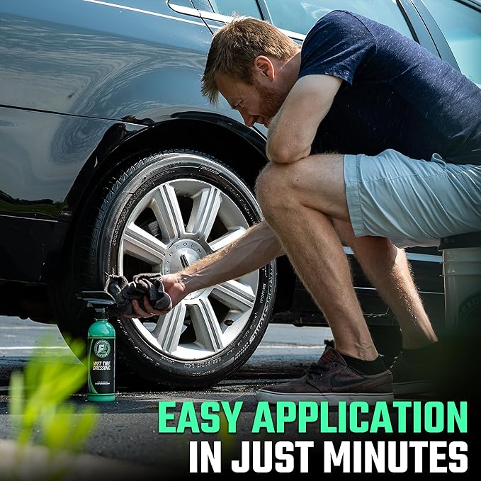 ExoForma Wet Tire Dressing Spray - Extremely High Shine Tire Dressing for That Wet Look - No Sling, Non-Greasy Silicone Formula with UV Protection - Easy to Apply, Minimal Cure Time - 16 fl oz