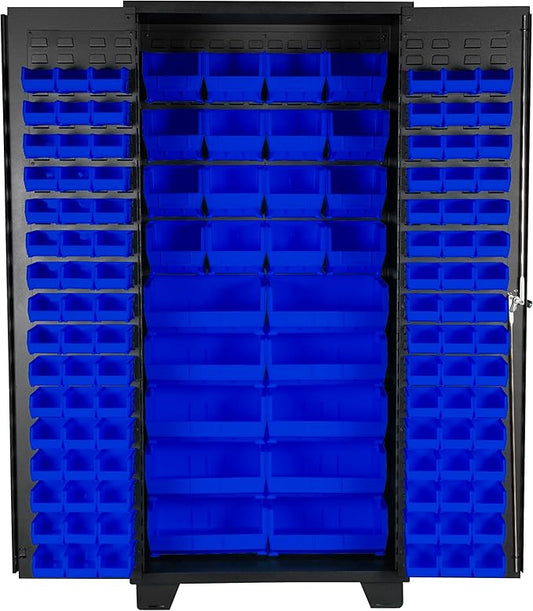 Jamco Tool Storage Cabinets with Bin Mounts, Model DF, Includes 122 Bins, 36-Inch W x 24-Inch D x 78-Inch H, Blue Bins