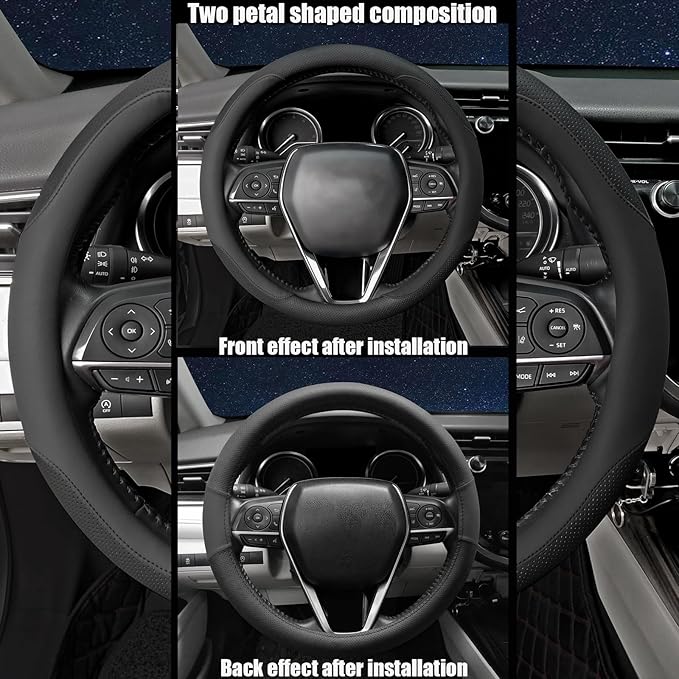 Steering Wheel Cover Standard Size Medium 14.5-15 inch, Breathable Microfiber Leather, Anti-Slip, Soft Grip, Universal Fit for Cars SUVs Trucks, Black