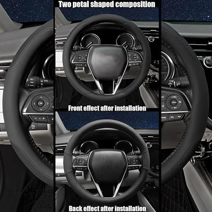 Steering Wheel Cover Standard Size Medium 14.5-15 inch, Breathable Microfiber Leather, Anti-Slip, Soft Grip, Universal Fit for Cars SUVs Trucks, Black