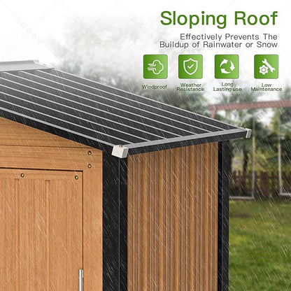 Outdoor Storage Shed, 5x3 Ft Metal Steel Tiny House with Lockable Door, Vertical Outside Storage Building for Garden, Backyard, Lawn, Patio Utility, Tool Storage