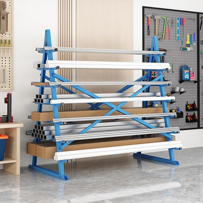 Horizontal Lumber Storage Rack, Heavy Duty 2000 LBS, 60” W x 66” H x 40” D, 7-Tier Metal Garage Shelf with Adjustable Arms for Wood, Pipes, and Building Materials