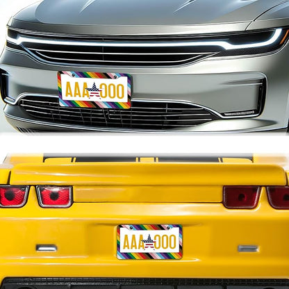 License Plate Frames Rainbow Front License Plate Bracket Rainbow Pride Flag Universal Aluminum Car Accessory 2 Pack with Screw Covers Set