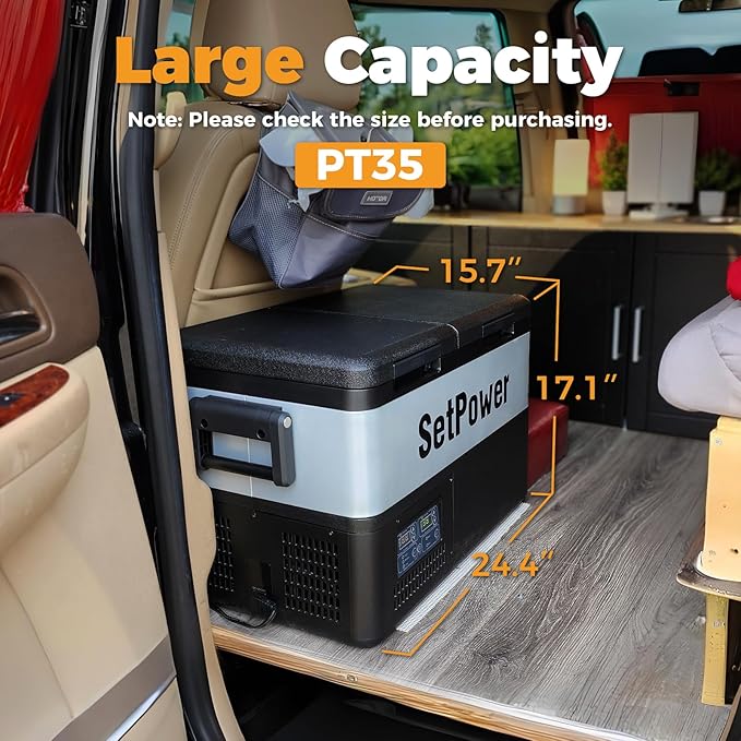 Setpower PT35 Car Refrigerator with AC Adapter,35L Dual Zone Portable Freezer,12 Volt Refrigerator Electric Cooler for Car camping, RV,Truck,Vehicles,Travel and Home Use,12/24V DC & 110/240V AC,0℉-50℉