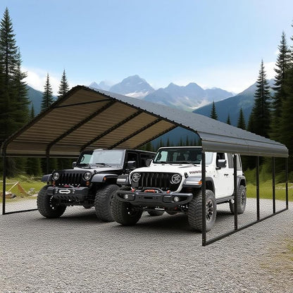 Heavy Duty Metal Carport 20x20 ft Galvanized Steel Frame RV Carport Storage All Weather Shelter Easy Assembly for 2 Car Extra Large Canopy for Dual Vehicle Boat Protection Garage Party Tent