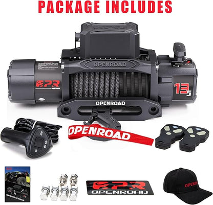 OPENROAD 12000 lb Recovery Winch with Synthetic Rope and 2 Wireless Remotes - IP68 Waterproof 12V Electric Winch for Jeep, SUV, Truck & Trailer - Panther Series 3S