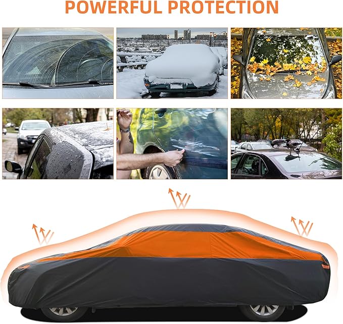 Car Cover Waterproof All Weather,Outdoor Car Cover for Automobiles,Full Exterior Cover Windproof Outdoor car Cover UV/Snow/Hail/Dust Protection Fit Sedan-Length 190" to 209"