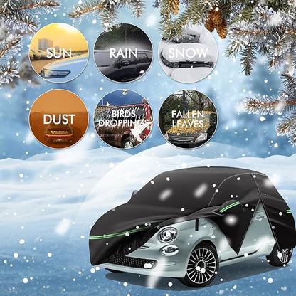 Replace for 2007-2023 Fiat 500/500C Car Cover 210D Outdoor Waterproof UV Snow Rain Protection, with Cotton Layer, Zipper Door, Reflective Strip, Storage Bag, for Abarth Turbo Sport Lounge Pop