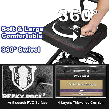 Rolling Shop Stool with Wheels, Garage Mechanic Shop Chair with Handle Backrest, Adjustable Height Work Stool, Roller Seat with Tool Tray Storage, Heavy Duty, 330 LBS Capacity, Black