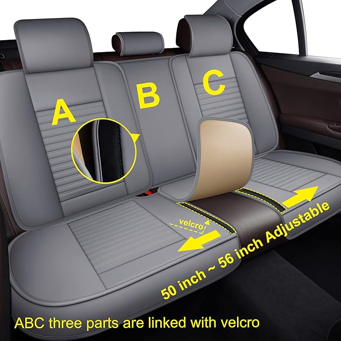 LINGVIDO Car Seat Covers, Breathable and Waterproof Faux Leather Automotive Seat Covers for Cars SUV Pick-up Truck Sedan,Universal Anti-Slip Driver Seat Cover with Backrest (Rear Seat, Gray)