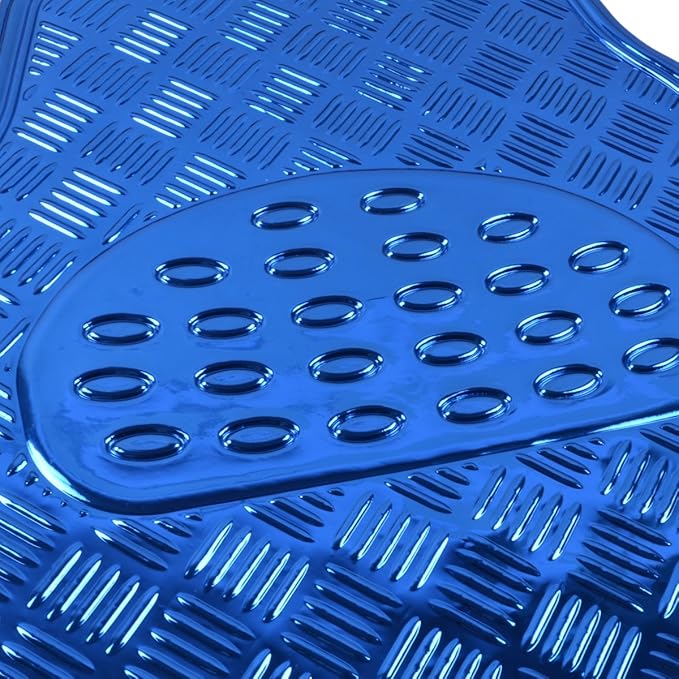 BDK 4-Piece All-Weather Universal Fit Front & Rear Floor Mats for Cars Trucks SUVs Vans, All-Weather Easy-to-Clean Diamond Metal Pattern Durable Heavy Duty Non-Slip Protection - Metallic Blue