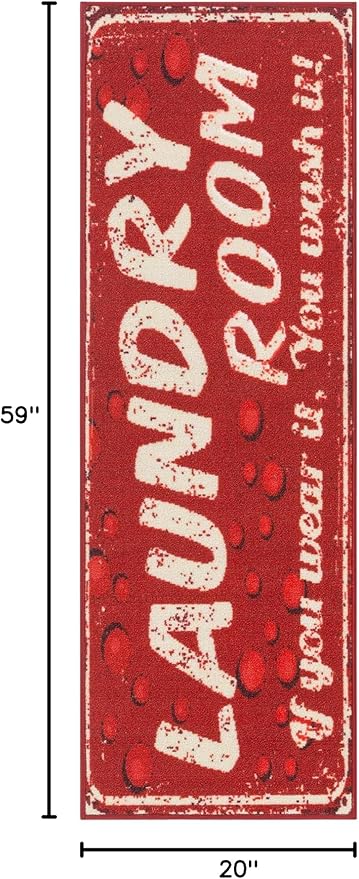 Ottomanson 20" x 59" Laundry Room Rug - Non-Slip Mat for Laundry & Mudroom - Durable, Stain-Resistant, and Easy to Clean - Perfect for High-Traffic Areas - Runner Rug for Entryway Bathroom, Red