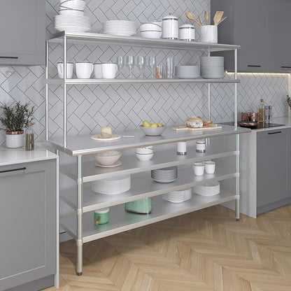 Amgood 24" x 72" Stainless Steel Work Table with 3 Shelves and 18" Wide Double Tier Overshelf | Metal Kitchen Prep Table & Shelving Combo | NSF
