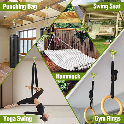 Swing Hangers, Heavy Duty Porch Swing Hanging Kit with Bearing Outdoor Playground Tree Ceiling Mount Swingset Hardware Bracket with Snap Hooks for Hammock Yoga Punching Bag Accessories 4PCS Yellow
