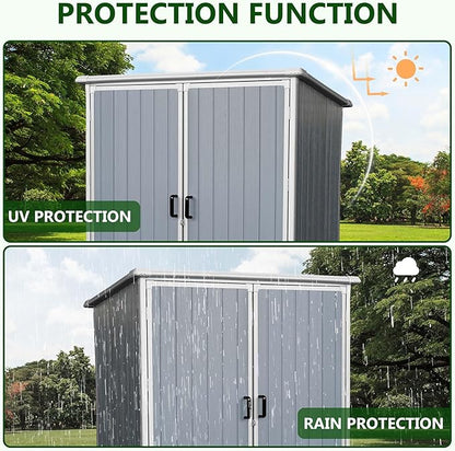 5 X 3 Ft Outdoor Storage Shed with Floor, Weatherproofing Garden Tool Shed with Lockable and Sloping Roof Design, Outdoor Resin Shed Cabinet for Backyard Patio and Garden (White+Gray)