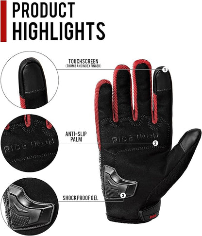 BORLENI Motorcycle Gloves Motorbike Glove for Men Women Full Finger Knuckle Protection Touch Screen Cycling ATV Hiking Riding
