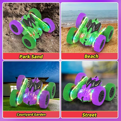 Remote Control Car, RC Cars, RC Stunt Car Toys with New Upgraded Strip Light & Headlight, RC Cars for Boy Girl Gifts with 2.4Ghz, 600mAh, 4WD, 90 Min Playtime, 360° Rotating, Double Sided