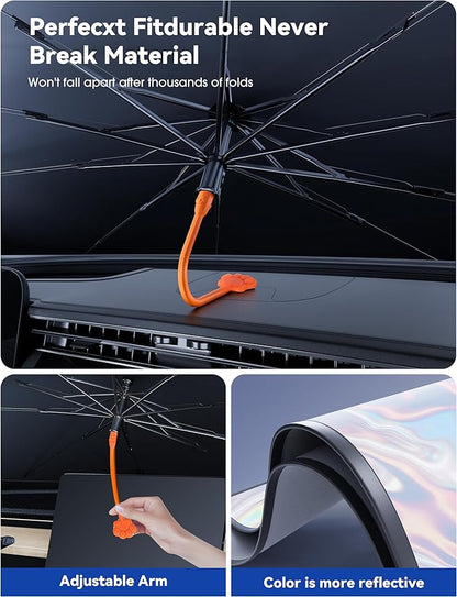 helloleiboo 𝟐𝟎𝟐5 𝑼𝑷𝑮𝑹𝑨𝑫𝑬 Car Windshield Sun Shade Umbrella, Colorful 360°Rotating Foldable Windshield Sun Shade Front Window Reflective Polyester Blocks Heat and Sun Sun Shade for Cars SUV