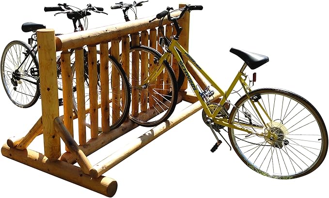 13-Place Bike Log Rack, Outdoor Bike Stand, Freestanding Commercial Bicycle Storage Racks, Standing Rack for Bikes, Bicycle Parking Floor Stand, Ebike Racks, Fat Tire Bikes for Men - Natural