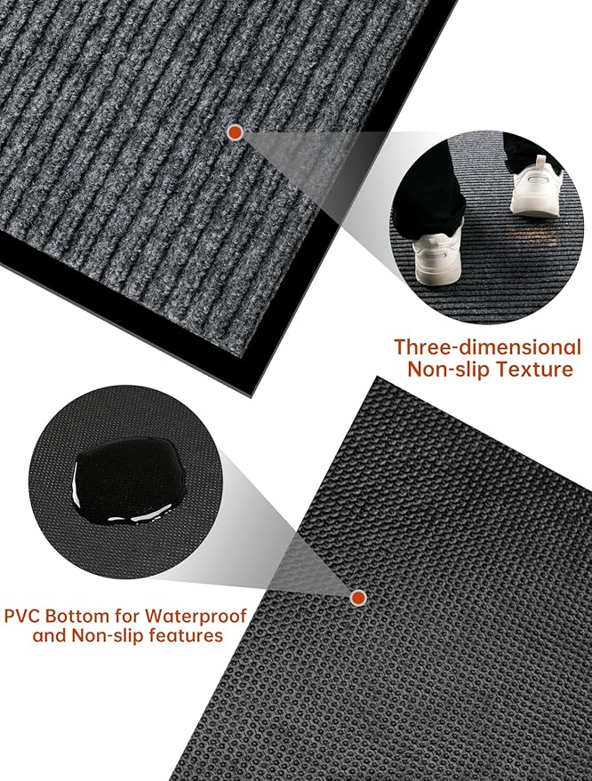 Urban Vista 3' x 10' Commercial Grade Striped Brush Step Entrance Mat, Vinyl Backing, Heavy Duty Indoor Outdoor Door Mat