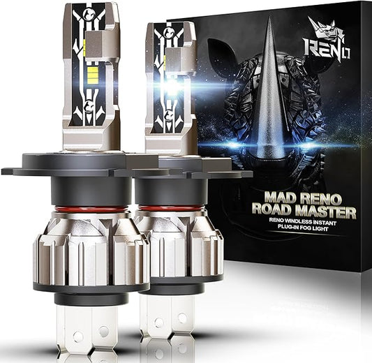 RENO H4 Bulb, H4 9003 Fog Lights Bulb, 9003 H4 Light Bulbs Fanless In Line HB2 Car Fog Bulb Plug and Play, Pack of 2