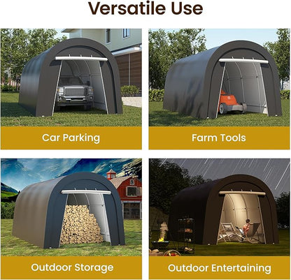 Kiss the Water Carport, Round Portable Garage, Steel Heavy Duty Carport with Ground Stakes, Tensioner and 2 Roll Up Windows PE Fabric Car Port, Garage, Storage Shed, Tent for Storage, SUV (10x20 Ft)