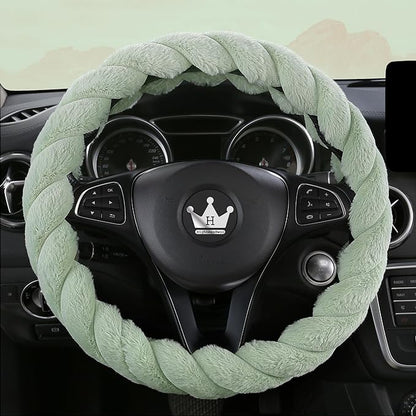 Luxury Fluffy Winter Car Steering Wheel Cover for Women Soft Warm Cute Auto Accessories for Jeep, Truck, Van, F150, Universal, Fuzzy, Anti Slip, Green, Large Size, 15.2-16in