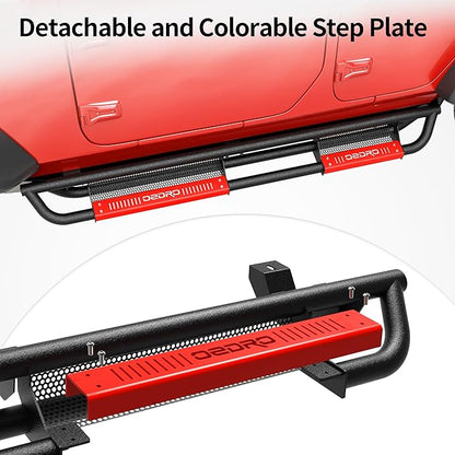 oEdRo 6 inch Running Boards Compatible with 2018-2025 Jeep Wrangler JL Unlimited 4 Door, Bolt-on Drop Side Steps Rails, Powder Coated Black and High Gloss Red Nerf Bar