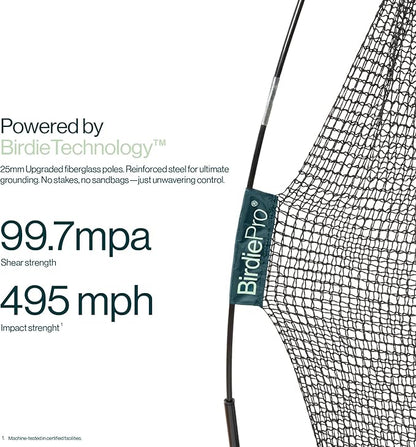 BirdiePro® - American Pro Golf Practice Net – 10x7ft Heavy Duty Golf Hitting Net with EchoShield™ Target & FlexWeave™ Net - Indoor Outdoor Training Backyard, Garage Complete Set with Mat, Balls & Cap