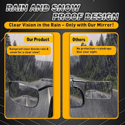 Universal Clip on Towing Mirrors Extensions for Towing, Side Mirror Extenders for Towing with RainProof, Convex Rearview Mirror, Tow Mirrors for Car Truck Trailer RV SUV, 2 Pack