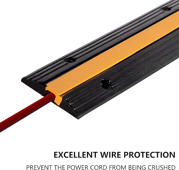 2 Pack Rubber Cable Ramp Hose Cable Protector Ramp 1 Channel 11000Lbs Load Capacity Traffic Speed Bump Wires Power Lines Extension Cord Cover for Indoor Outdoor