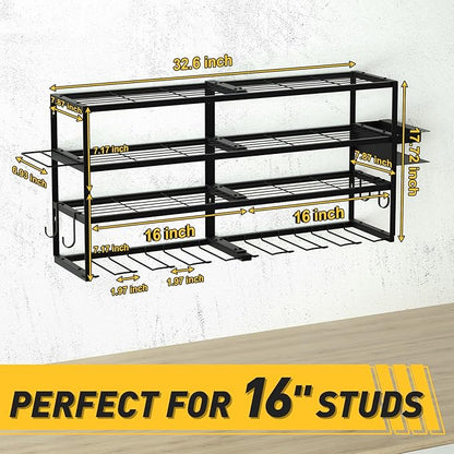 Large Power Tool Organizer Wall Mount for Fathers Dad, 4 Layers Heavy Duty Metal Garage Organization Loads 360lbs with 8 Cordless Drill Holder, Power Tool Shelf for Garage Workshop, Utility Racks