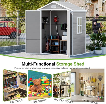 6x3 Shed Resin Outdoor Storage with Floor Included, Waterproof Lockable Small Plastic Garden Tool Shed Cabinet