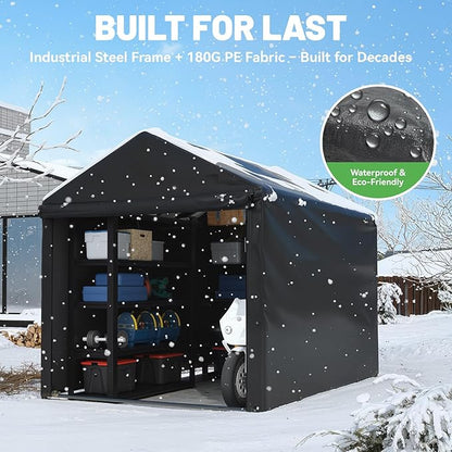 EROMMY 5x7 FT Carport Storage Shed, Heavy Duty Outdoor Storage Shed with Rolled up Zipper Door, Carport Canopy for Motorcycles, Bikes and Outdoor Tools