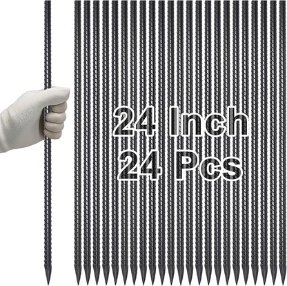 VVOKGO Rebar Stakes 24 Inch Ground Straight Concrete Form Stakes Heavy Duty (24pcs), 3/8" Diameter Metal Steel Spikes Anchors with Chisel Point End for Plant Support, Garden Border,Landscape Edging