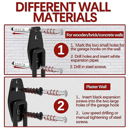 3-H Garage Wall Hooks 34 Pack, Garage Hooks Heavy Duty with Extra Welding Spots, Garage Organizer for Garden, Lawn, Chairs, Ladders, WeedEater, Shovel (Red)