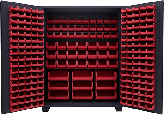 Jamco Tool Storage Cabinets with Bin Mounts, Model DE, Includes 230 Bins, 60-Inch W x 24-Inch D x 78-Inch H, Red Bins