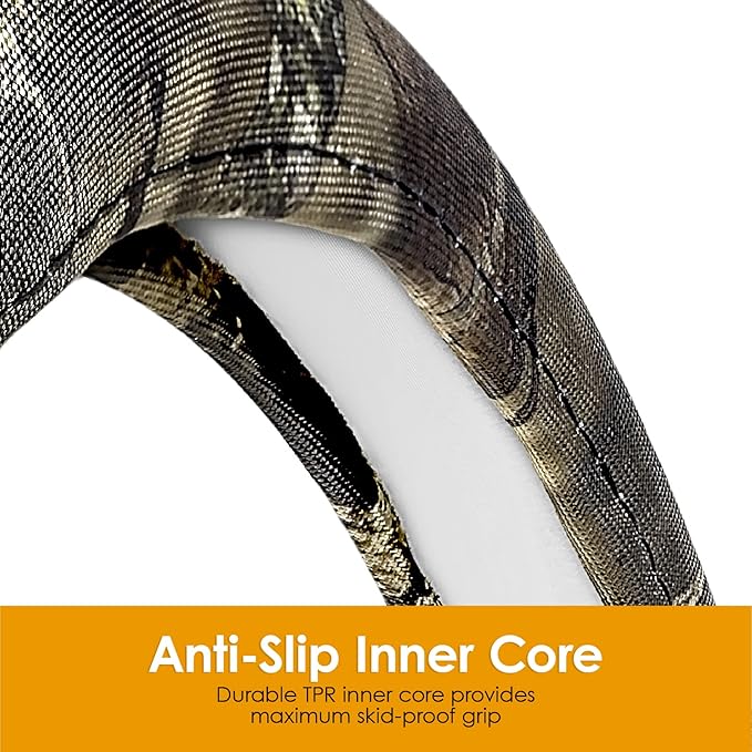 Mossy Oak Steering Wheel Cover by LPI Truck; Heavy Duty 600D Oxford Material with Mossy Oak Break-up Country Camoflauge Design; Fits All Large Trucks and SUVs with Steering Wheel Size 15.5" to 16"