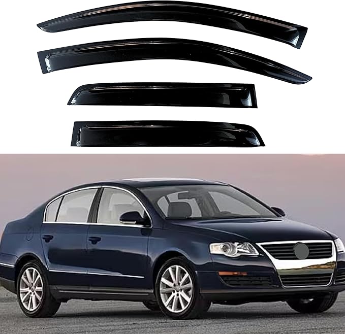KPY Window Visor Compatible with Volkswagen (VW) Passat 2006-2010, Rain Guard Window Vent Deflectors Tape-On Style, 2006 2007 2008 2009 2010