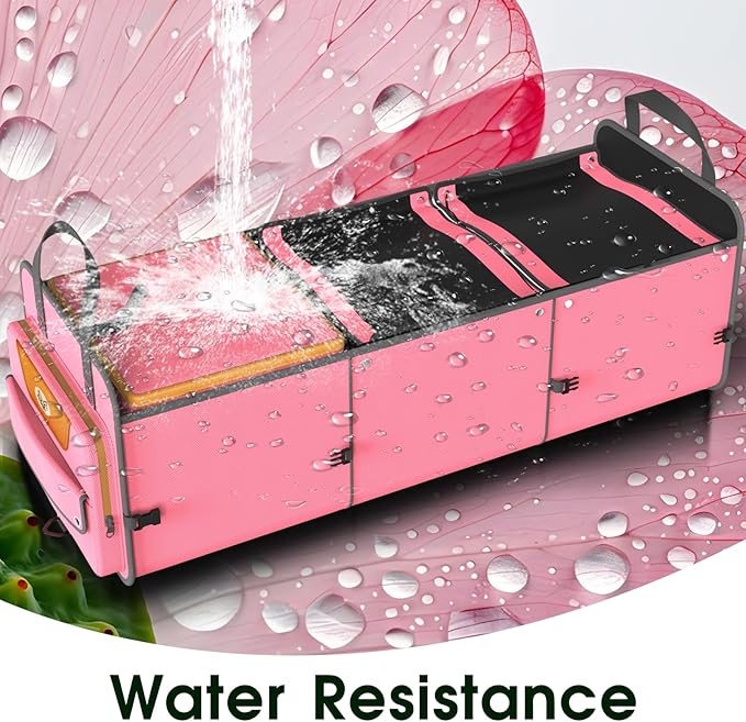 Trunk Organizer, Heavy-Duty Storage for Car & SUV, Foldable Waterproof Car Organizer with Cooler, Collapsible Multi-Compartment Storage, 95L, Pink-M003