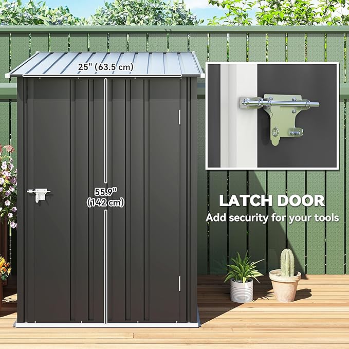 Outsunny 3.3' x 3.4' Outdoor Storage Shed, Metal Garden Tool House with Sloping Roof and Lockable Door for Backyard, Bike, Patio, Garage, Lawn, Gray
