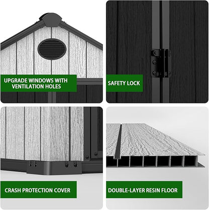 6x4 FT Resin Storage Shed,Lockable Door, and Vents for Garden, Backyard, Patio, Lawn,Grey Black