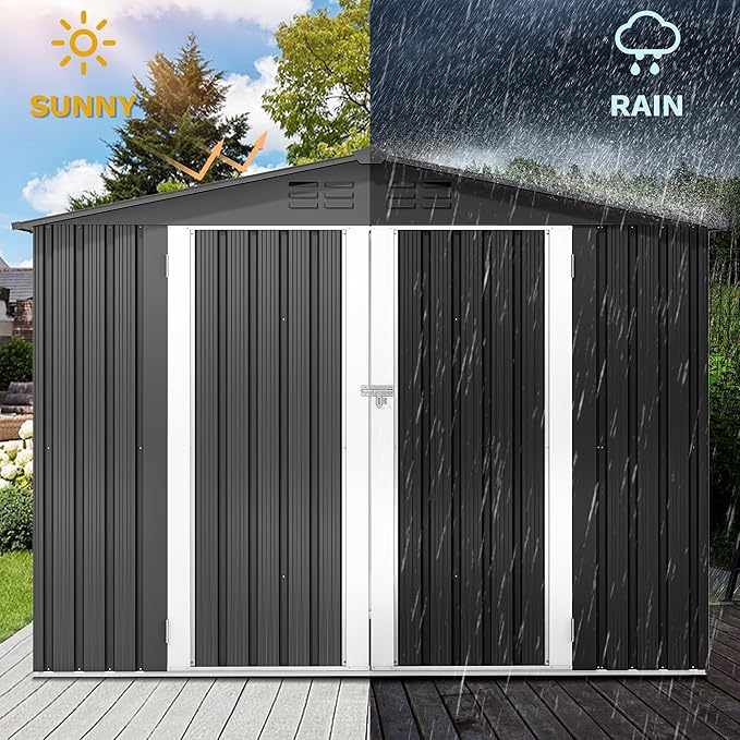DWVO 8'x6' Large Metal Outdoor Storage Shed, Heavy Duty Tool Storage Sheds for Backyard Patio Lawn - Ideal for Bicycles, Garden Tools, and Lawn Equipment, Easy-to-Assemble, Dark Gray