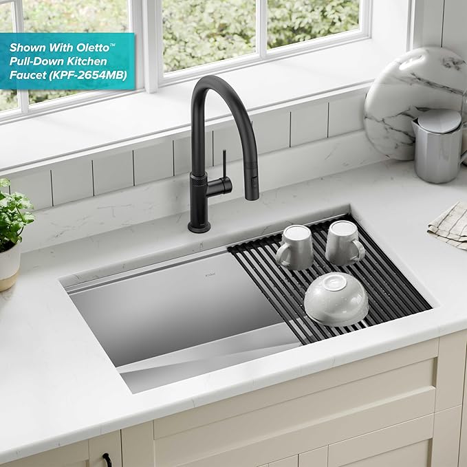 KRAUS Kore Workstation 30-inch Undermount 16 Gauge Stainless Steel Kitchen Sink, Single Bowl Kitchen Sink with Accessories, KWU110-30
