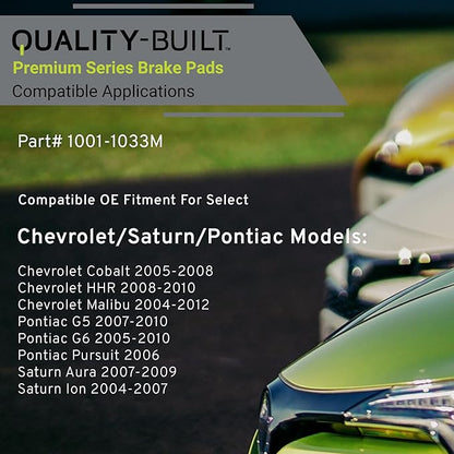Premium Semi-Metallic Rear Brake Pads (1001-1033M) Compatible with 2004-2012 Chevrolet/Pontiac/Saturn (Aura/Cobalt/G5/G6/HHR/Ion/Malibu/Pursuit)